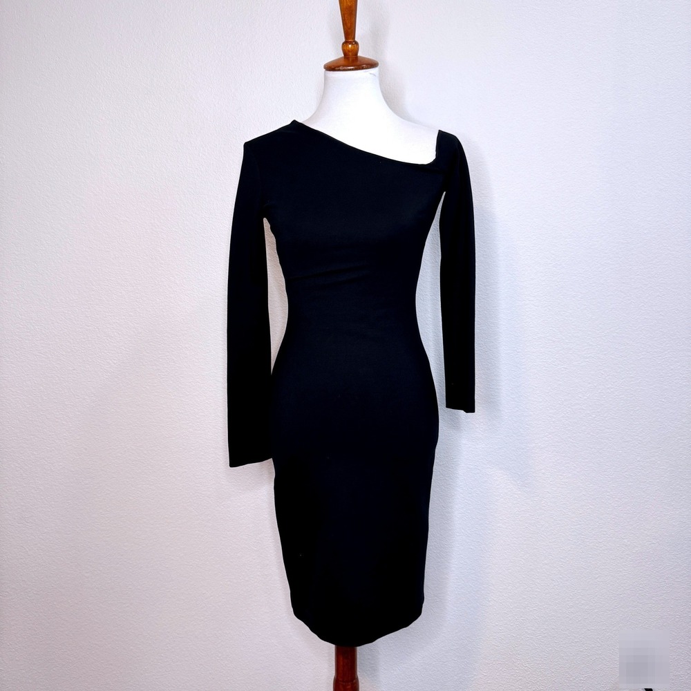 L'AGENCE xo BARNEYS NY Asymmetrical Neck‎ Bodycon Dress XS Black LS Cocktail